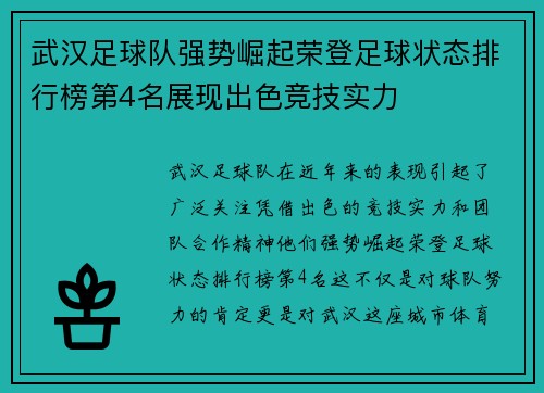 武汉足球队强势崛起荣登足球状态排行榜第4名展现出色竞技实力